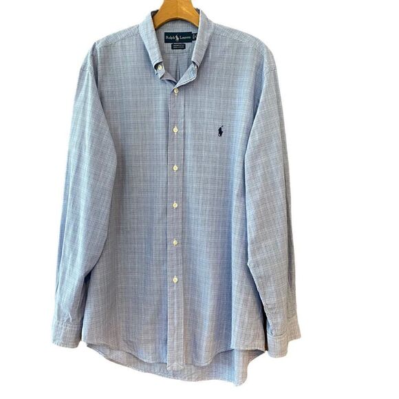 Ralph Lauren Men’s 16 34/35 Blue Pin Striped Collar Button Down Dress Shirt - Picture 1 of 8